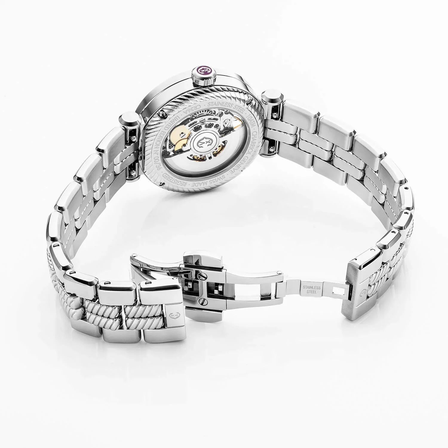 NAVIGATOR CRUISE, 36MM, CHARRIOL SKELETON AUTOMATIC CALIBRE, CRYSTAL WITH 12 DIAMONDS INDEX INNER RING DIAL, STEEL WITH 30 FULLCUTS DIAMONDS & 6 DIAMONDS, METAL INTERCHANGEABLE BRACELET - Image 5