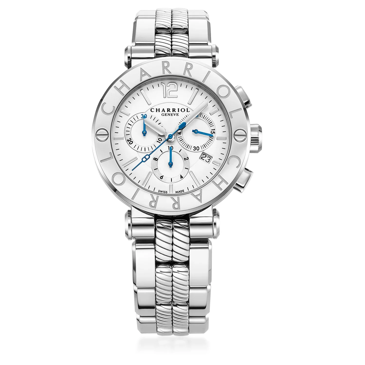 NAVIGATOR CRUISE, 41MM, QUARTZ CHRONOGRAPH CALIBRE, WHITE DIAL, "CHARRIOL CHARRIOL" BEZEL, STEEL INTERCHANGEABLE BRACELET - Image 6