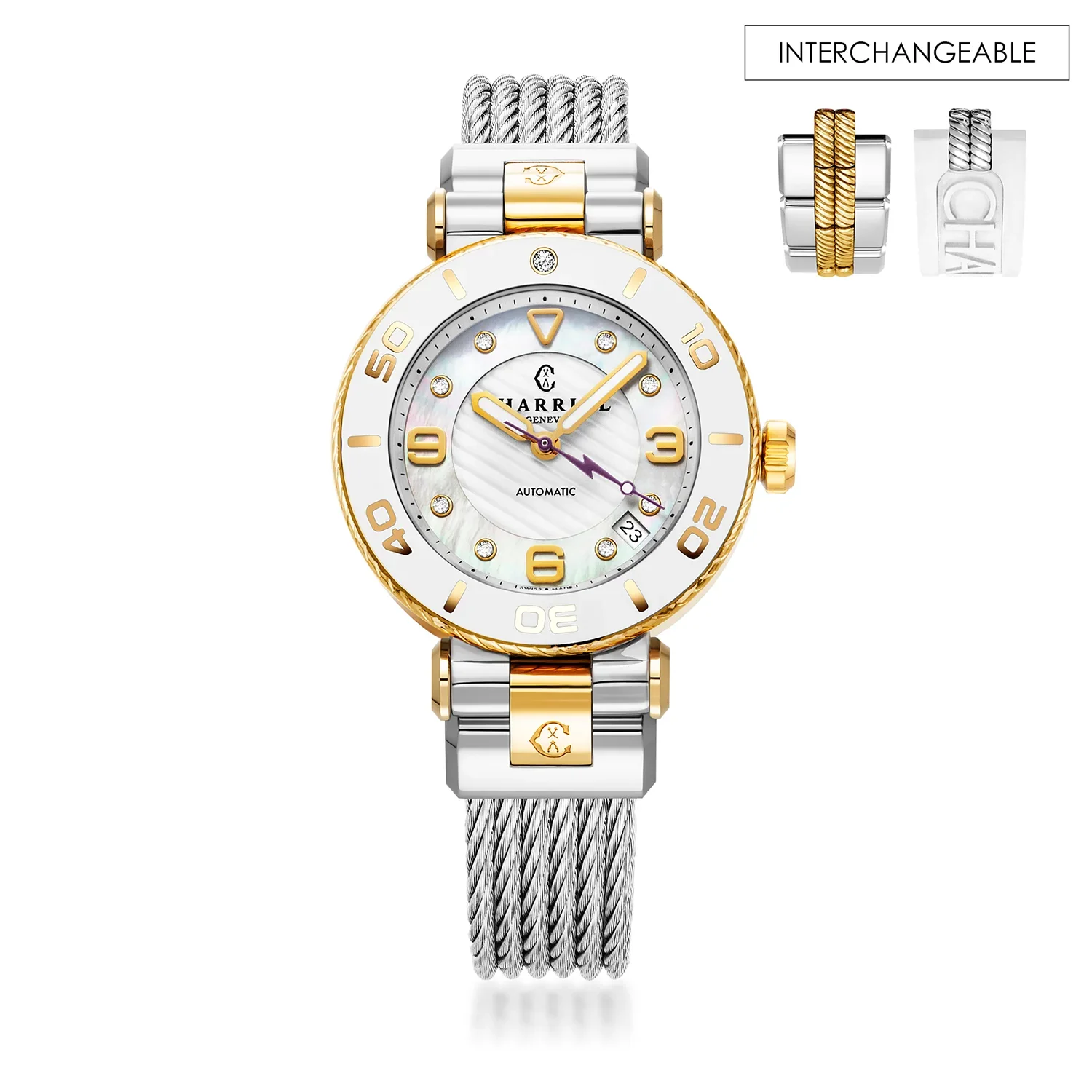 NAVIGATOR SURF, 36MM, AUTOMATIC CALIBRE, WHITE DIAL, WHITE BEZEL, STEEL CABLE INTERCHANGEABLE BRACELET