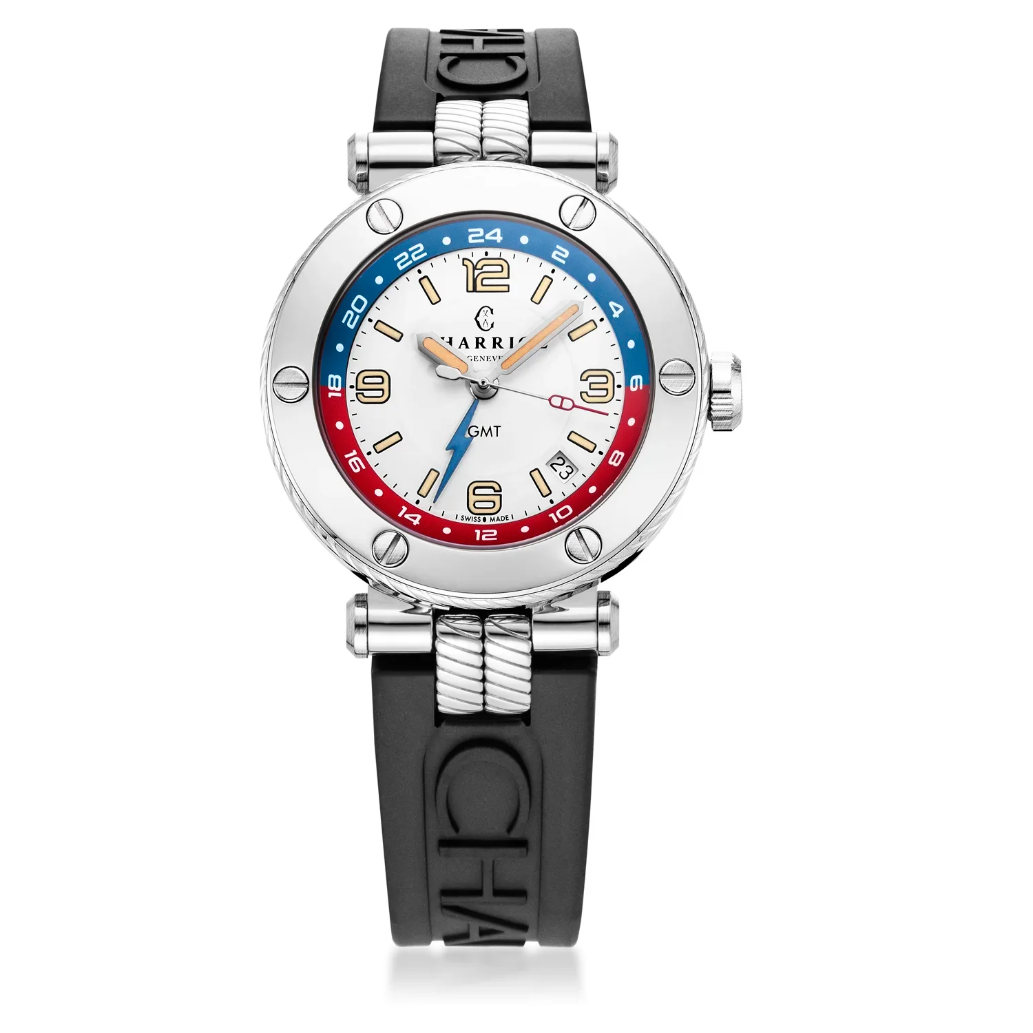 NAVIGATOR SURF GMT, 41MM, AUTOMATIC CALIBRE, WHITE WITH RED & BLUE DIAL, STEEL 6 SCREWS BEZEL, BLACK RUBBER INTERCHANGEABLE STRAP - Image 4