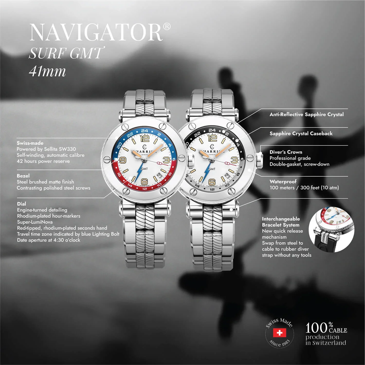 NAVIGATOR SURF GMT, 41MM, AUTOMATIC CALIBRE, WHITE DIAL, 6 SCREWS BEZEL, STEEL INTERCHANGEABLE BRACELET - Image 6