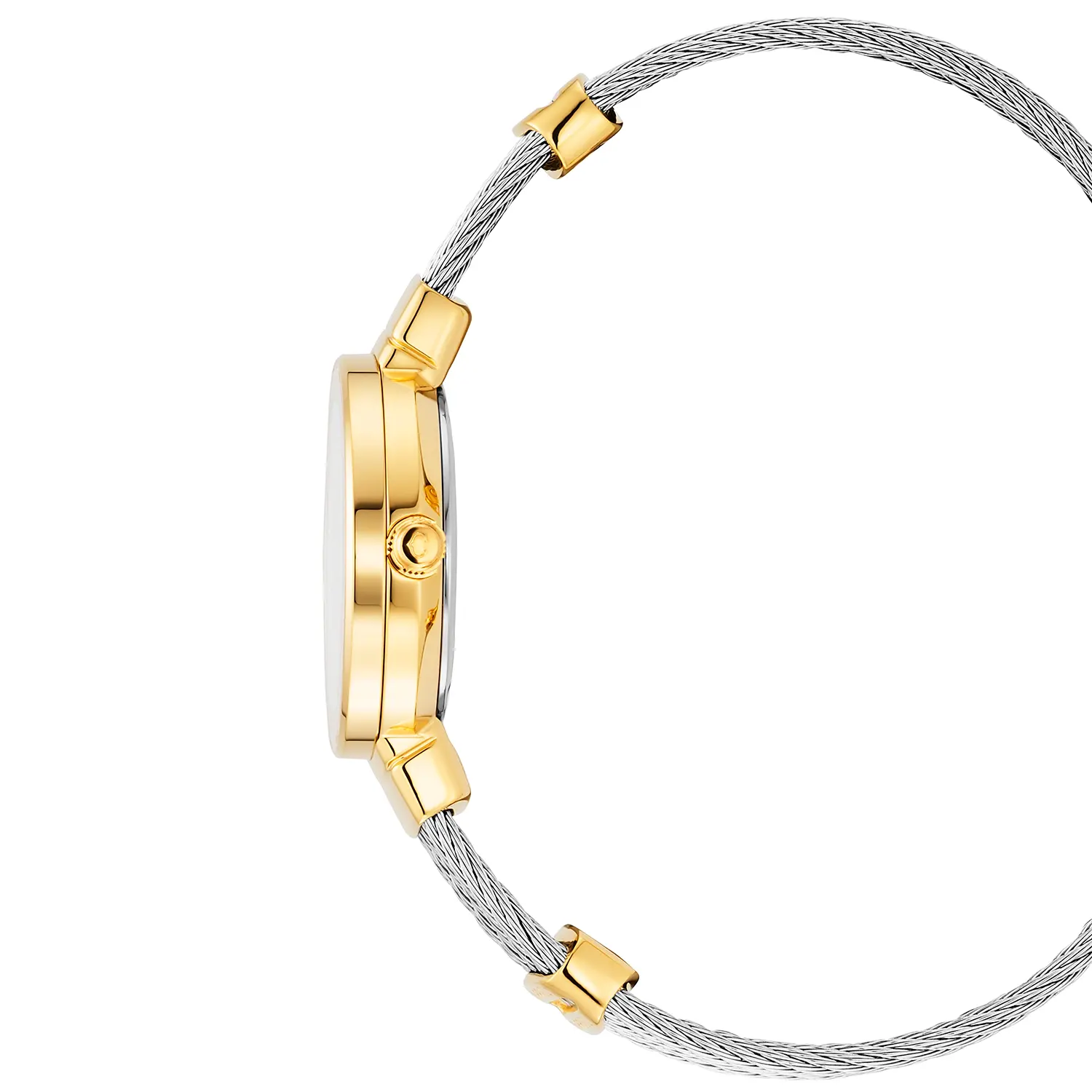 ST TROPEZ®, 25MM, QUARTZ CALIBRE, MOTHER-OF-PEARL WITH 11 DIAMONDS DIAL, YELLOW GOLD PVD BEZEL, STEEL CABLE BRACELET & YELLOW GOLD PVD DECORS - Image 6