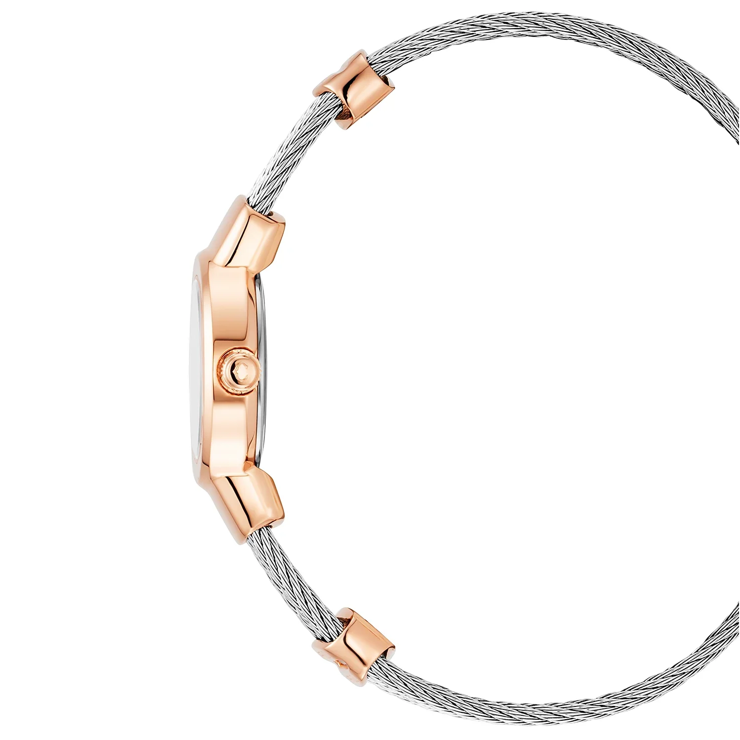 ST TROPEZ®, 20MM, QUARTZ CALIBRE, MOTHER-OF-PEARL WITH 11 DIAMONDS DIAL, STEEL ROSE GOLD PVD BEZEL, STEEL CABLE BRACELET - Image 3
