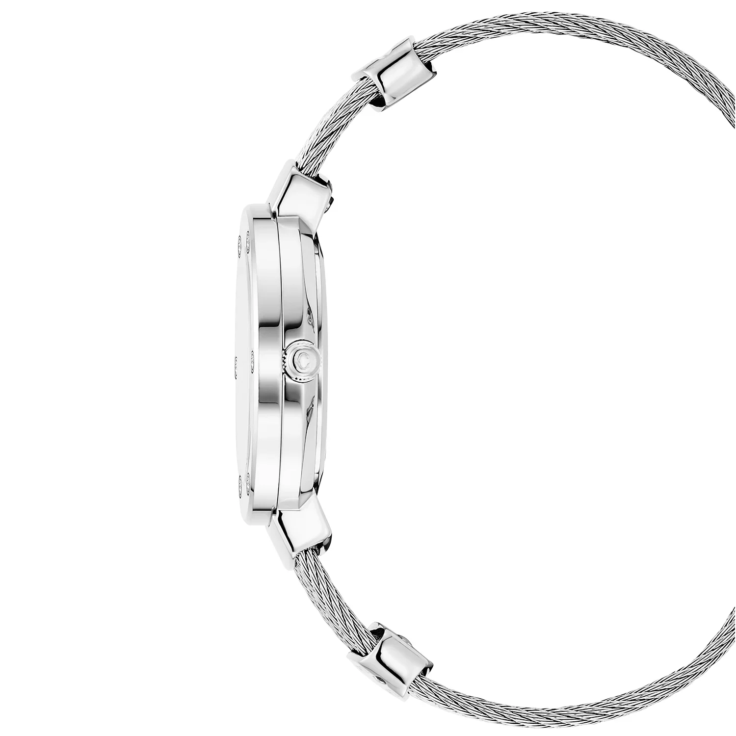 ST TROPEZ®, 30MM, QUARTZ CALIBRE, MOTHER-OF-PEARL DIAL, STEEL WITH 6 DIAMONDS BEZEL, STEEL CABLE BRACELET 
& STEEL DECORS - Image 4