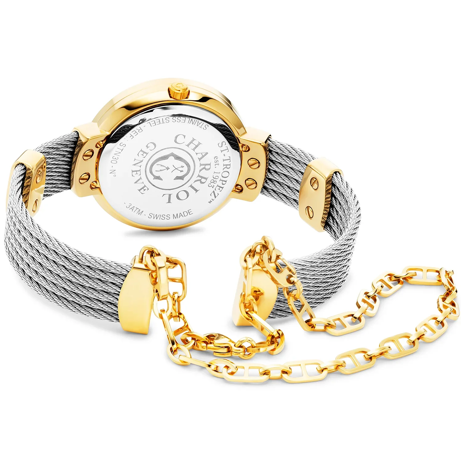 ST TROPEZ, 30MM, QUARTZ CALIBRE, MOTHER-OF-PEARL WITH 10 DIAMONDS DIAL, "CHARRIOL CHARRIOL" BEZEL, STEEL CABLE BRACELET - Image 3