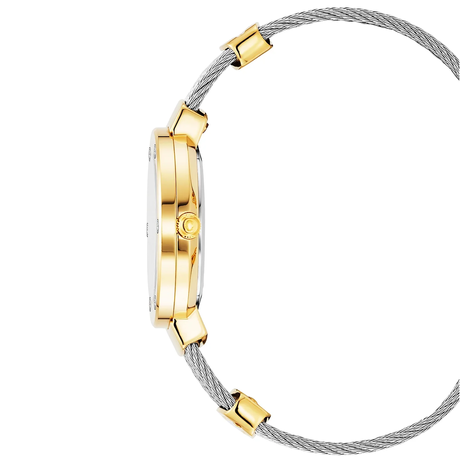 ST TROPEZ®, 30MM, QUARTZ CALIBRE, MOTHER-OF-PEARL DIAL, YELLOW GOLD PVD WITH 6 DIAMONDS BEZEL, STEEL CABLE BRACELET & YELLOW GOLD PVD DECORS - Image 5