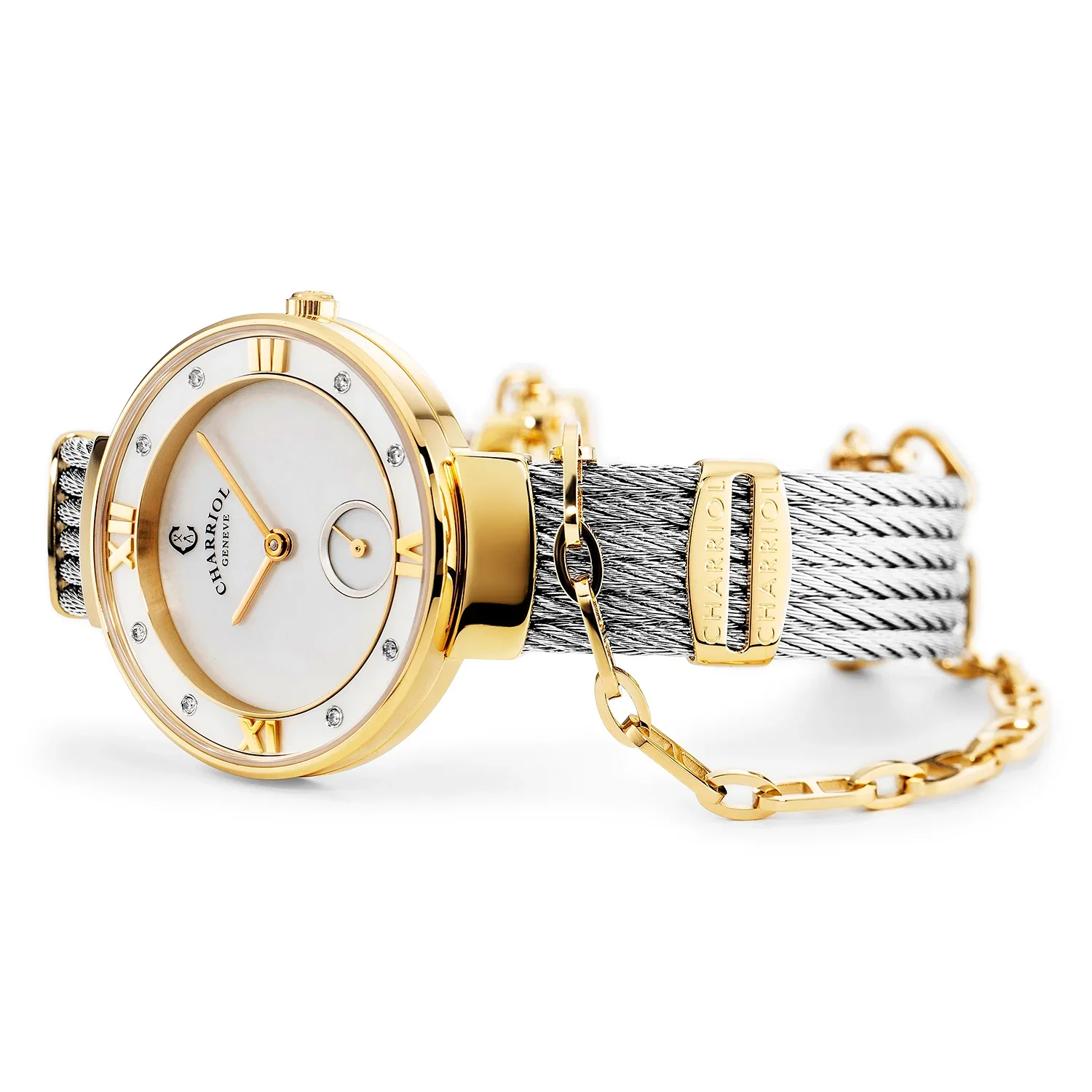 ST TROPEZ, 30MM, QUARTZ CALIBRE, MOTHER-OF-PEARL DIAL, MOTHER-OF-PEARL WITH 8 DIAMONDS BEZEL, STEEL CABLE BRACELET - Image 4